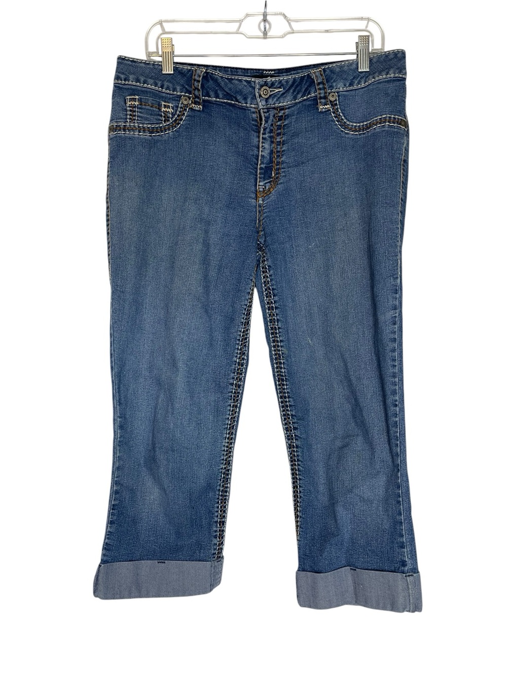 a.n.a Cropped Blue Denim Jeans with Cuffed Hem